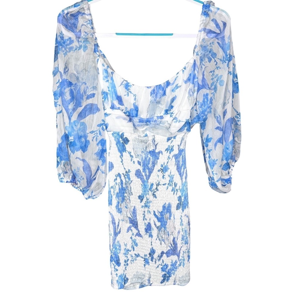 Selfie Leslie Blue Floral Mini Dress Romantic Summer Party‎ Brunch Dress Size S - Picture 5 of 12